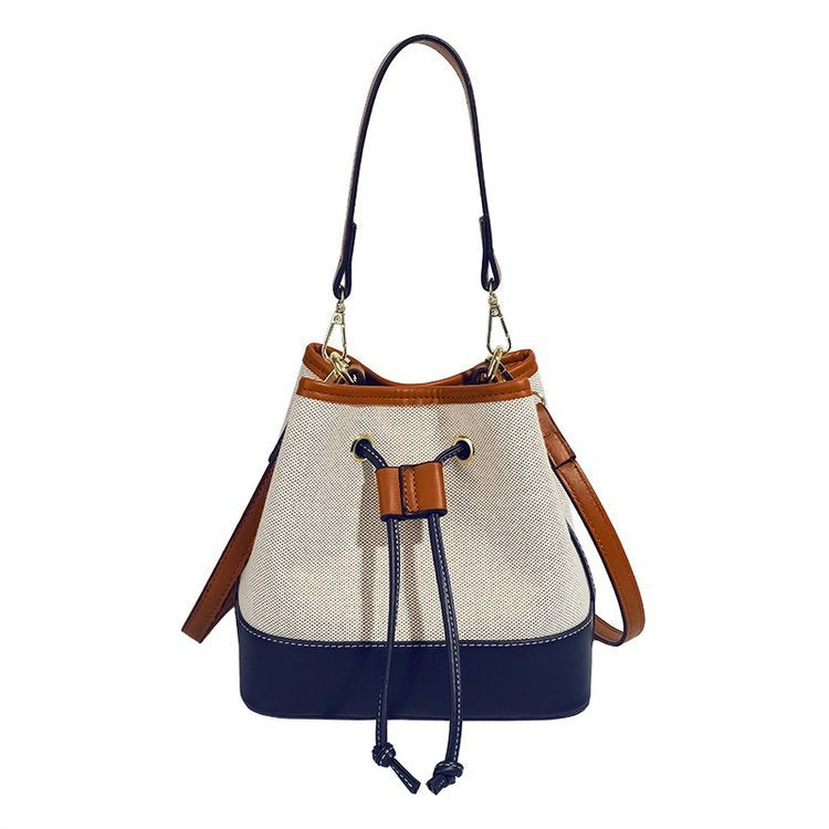 Women's Canvas Color Contrast Bucket Shoulder Bag