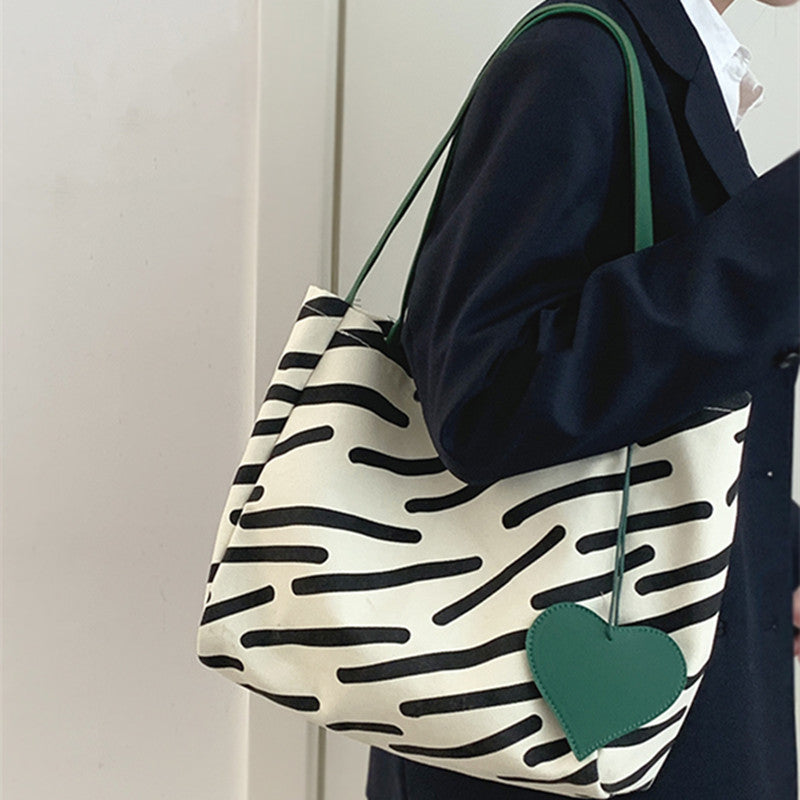 Women's Contrast Color Zebra Print Canvas Bag