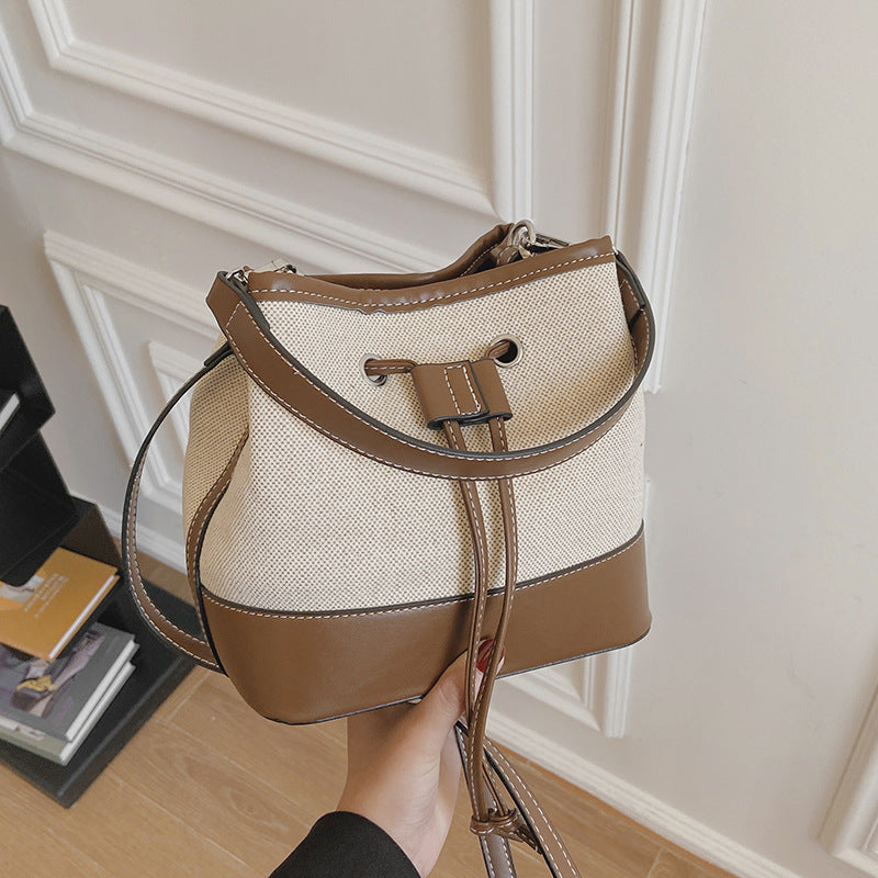 Women's Canvas Color Contrast Bucket Shoulder Bag