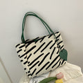 Women's Contrast Color Zebra Print Canvas Bag