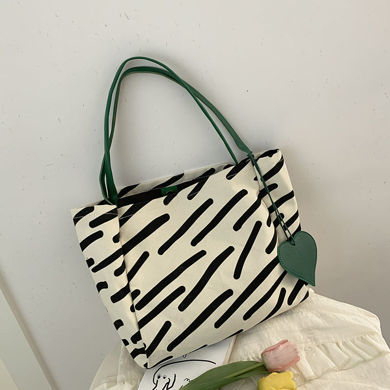 Women's Contrast Color Zebra Print Canvas Bag