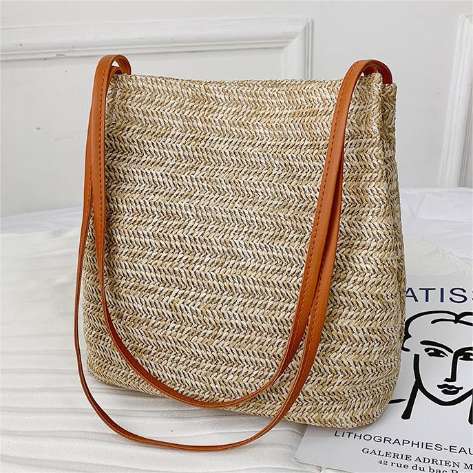 Women's Simple Fashion Straw Shoulder Bucket Bag