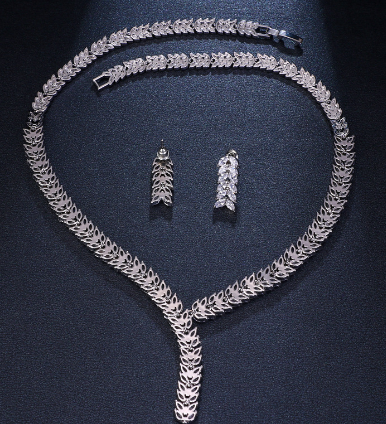 Luxury Bridal Jewelry Set with AAA Zirconia Earrings & Necklace