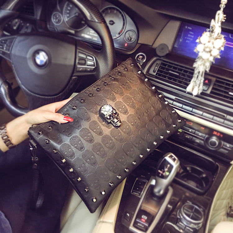 Studded Handbag, Skull Clutch, Crossbody Bag (One Set)