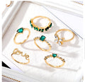 Retro Butterfly Ring Set with Emerald and Zircon (6 Pieces)