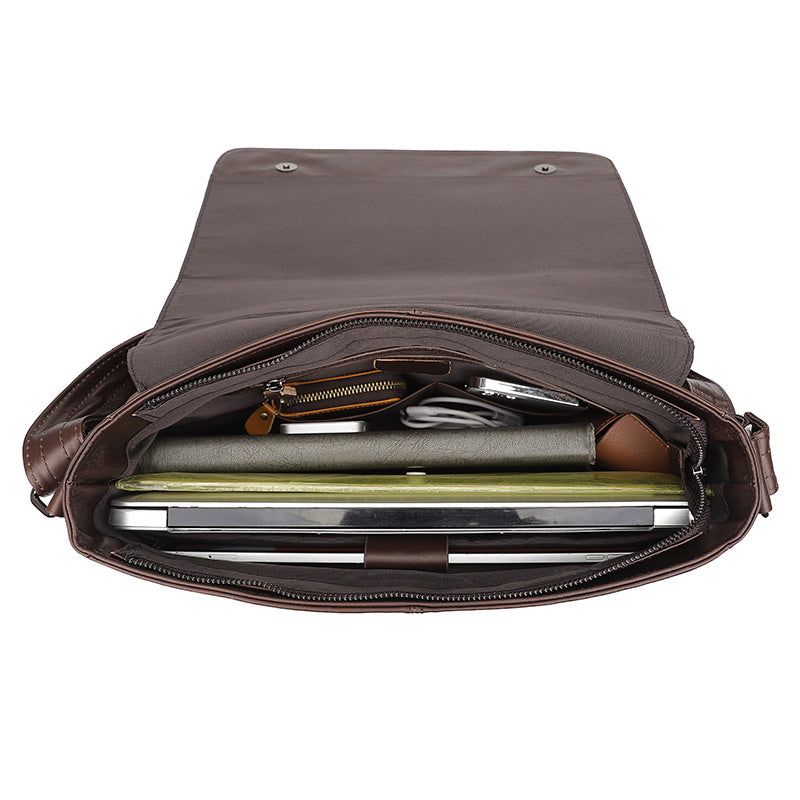 Genuine Leather Men's Oil Wax Messenger Shoulder Bag