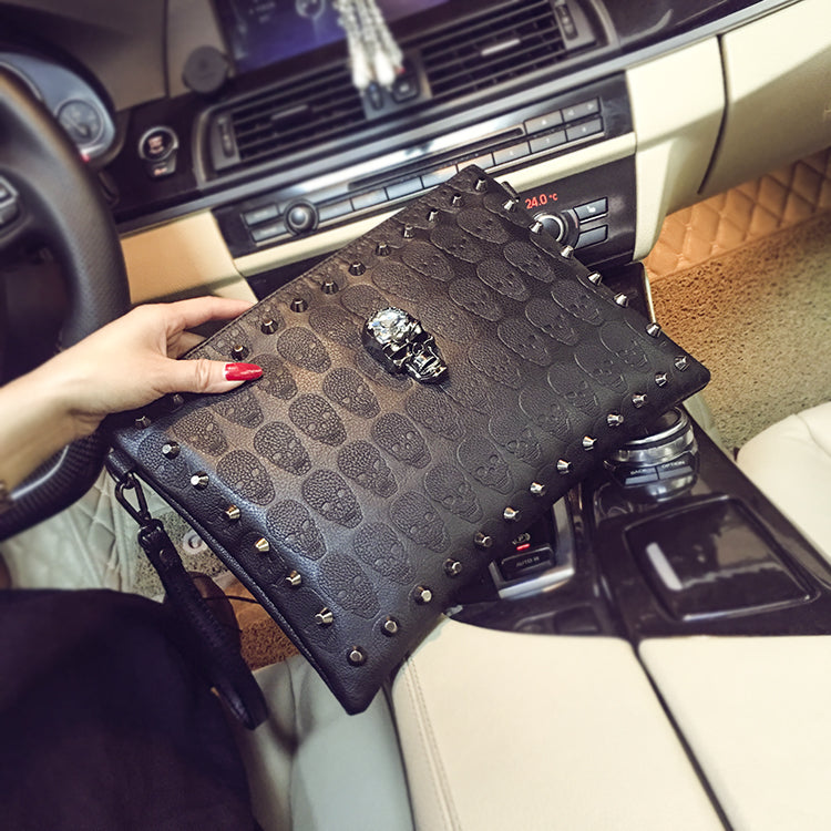 Studded Handbag, Skull Clutch, Crossbody Bag (One Set)