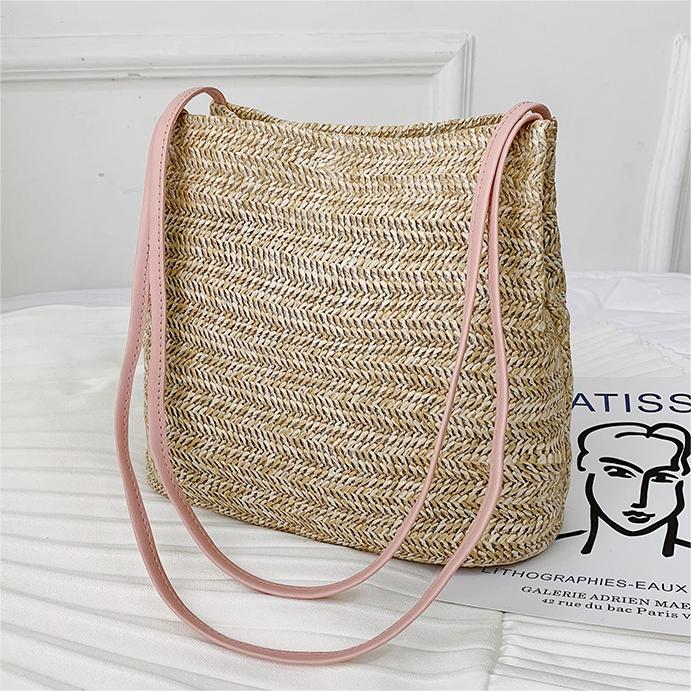 Women's Simple Fashion Straw Shoulder Bucket Bag