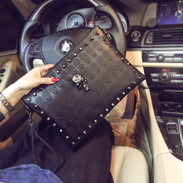 Studded Handbag, Skull Clutch, Crossbody Bag (One Set)