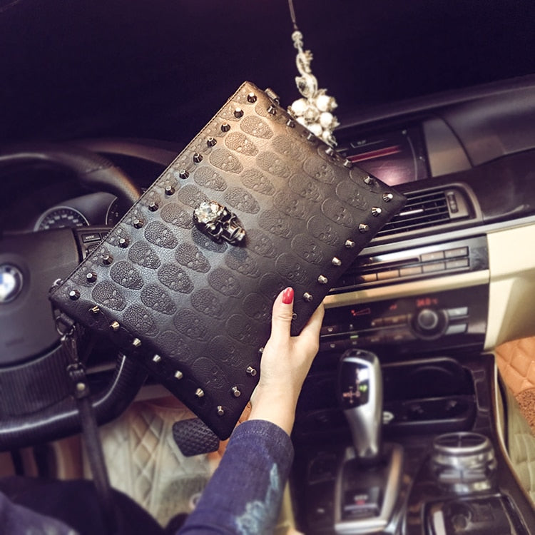 Studded Handbag, Skull Clutch, Crossbody Bag (One Set)