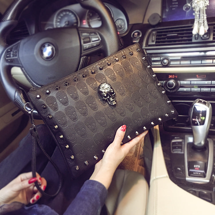 Studded Handbag, Skull Clutch, Crossbody Bag (One Set)